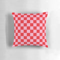 Vibrant checkered pattern pink and red square throw pillow
