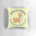 Cheddar-colored throw pillow featuring a cute corgi design, perfect for dog lovers and home decor.
