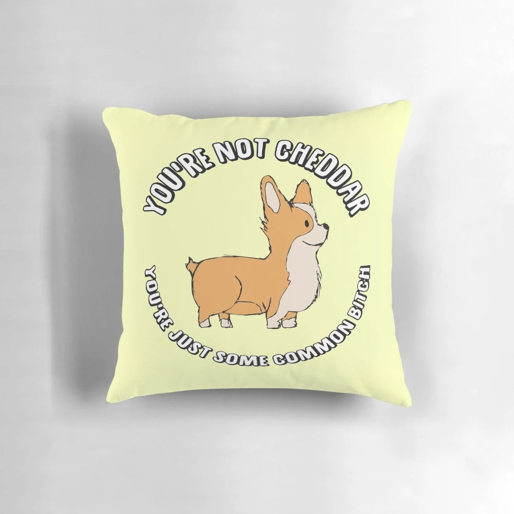 Cheddar-colored throw pillow featuring a cute corgi design, perfect for dog lovers and home decor.