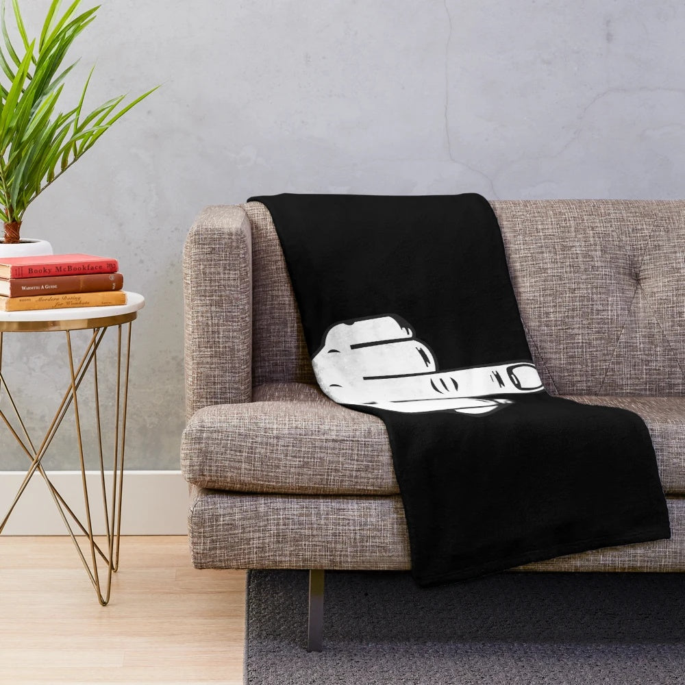 Plush blanket with a bold "Fuck You" graphic and middle finger design