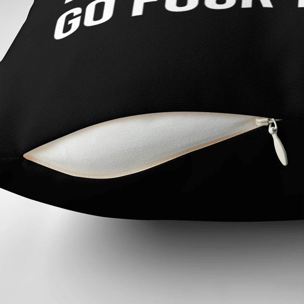 A black and white decorative pillow with the text "I'm not always a bitch, just kidding go fuck yourself" printed on it.
