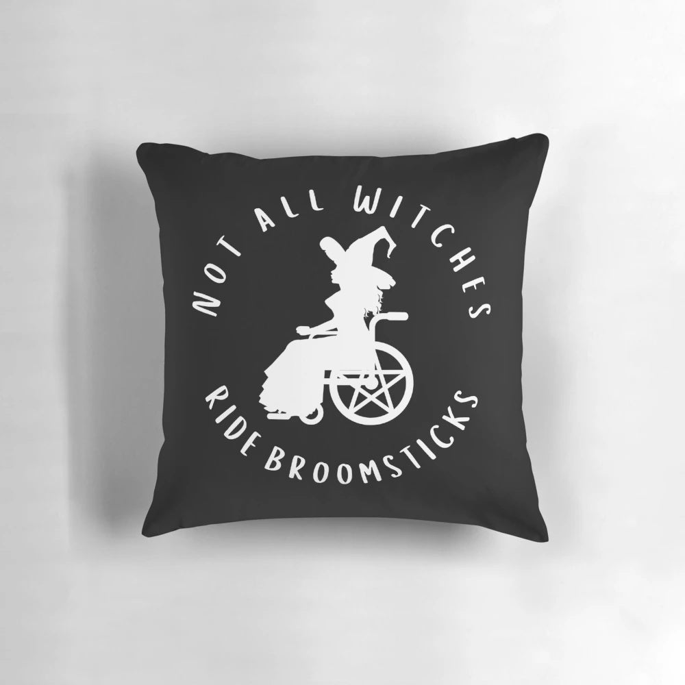 Cheeky Witch® Wheelchair Accessible Pillow featuring a witch on a wheelchair with a pentacle design