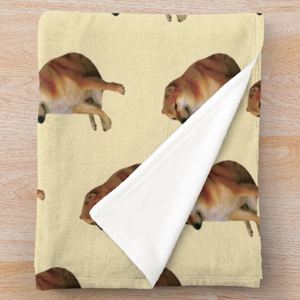 Cheems Doge inspired plush blanket with a cute and funny meme design