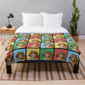 Cheems inspired plush blanket with doge meme design in vaporwave aesthetic