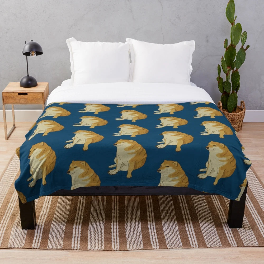 Soft and cozy plush blanket featuring the popular Cheems meme character