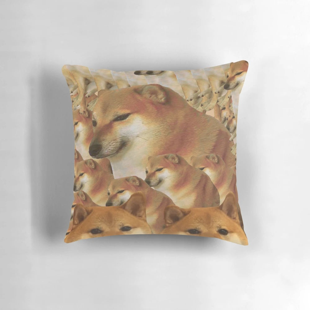 Cheems-themed decorative pillow with Shiba Inu dog meme design