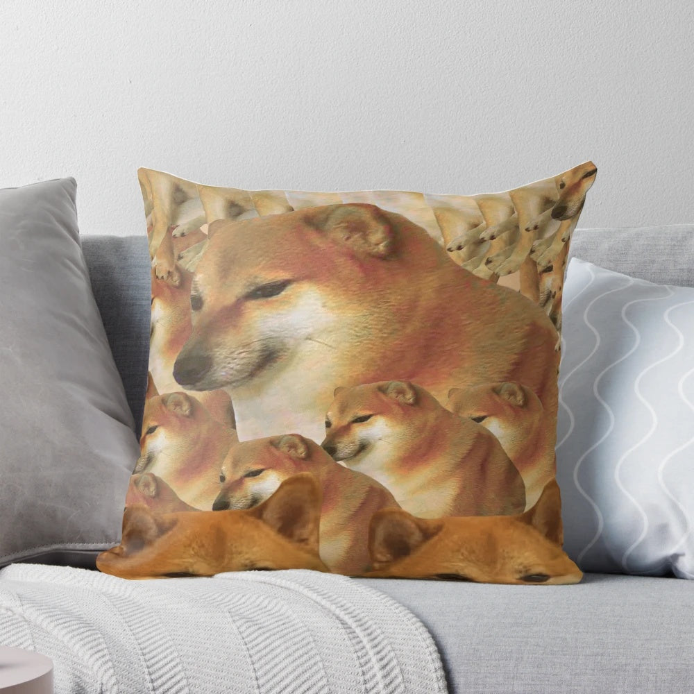 Cheems-themed decorative pillow with Shiba Inu dog meme design