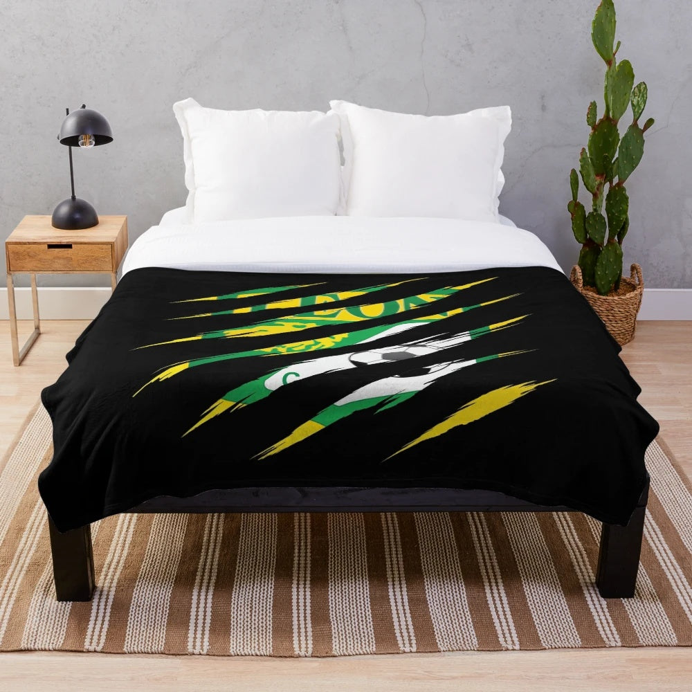 Club León Mexican Football Plush Blanket featuring the team's logo and colors