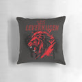 Soft, plush lion pillow in the colors of Bayer Leverkusen football club