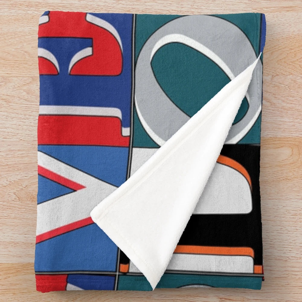Philly Sports Plush Blanket featuring the Love Statue, Phillies, Eagles, Flyers, and 76ers logos