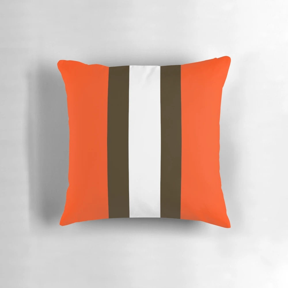 A cozy pillow featuring the colors and theme of the Cleveland Browns football team