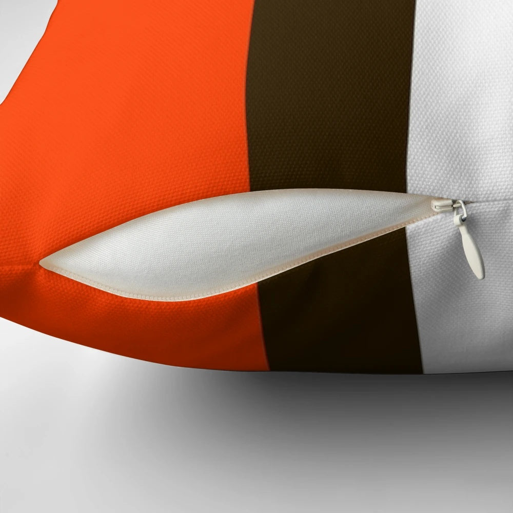 A cozy pillow featuring the colors and theme of the Cleveland Browns football team