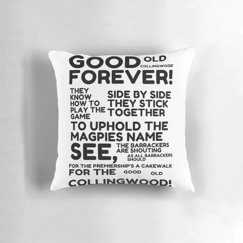 Collingwood Magpies-themed pillow with team colors and logo