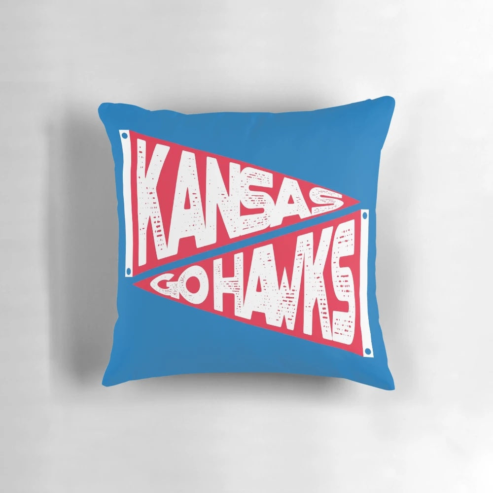 KANSAS GO HAWKS Pillow, featuring the Kansas Jayhawks logo and colors