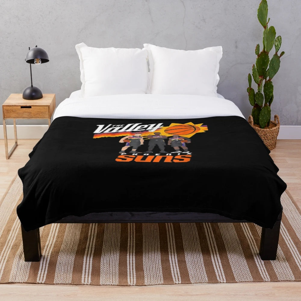 Phoenix Suns inspired plush blanket with retro sunset design