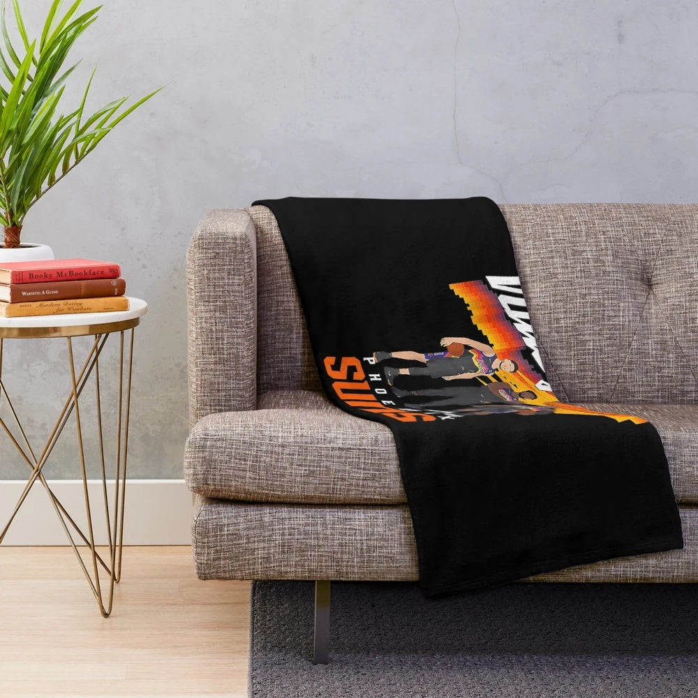 Phoenix Suns inspired plush blanket with retro sunset design