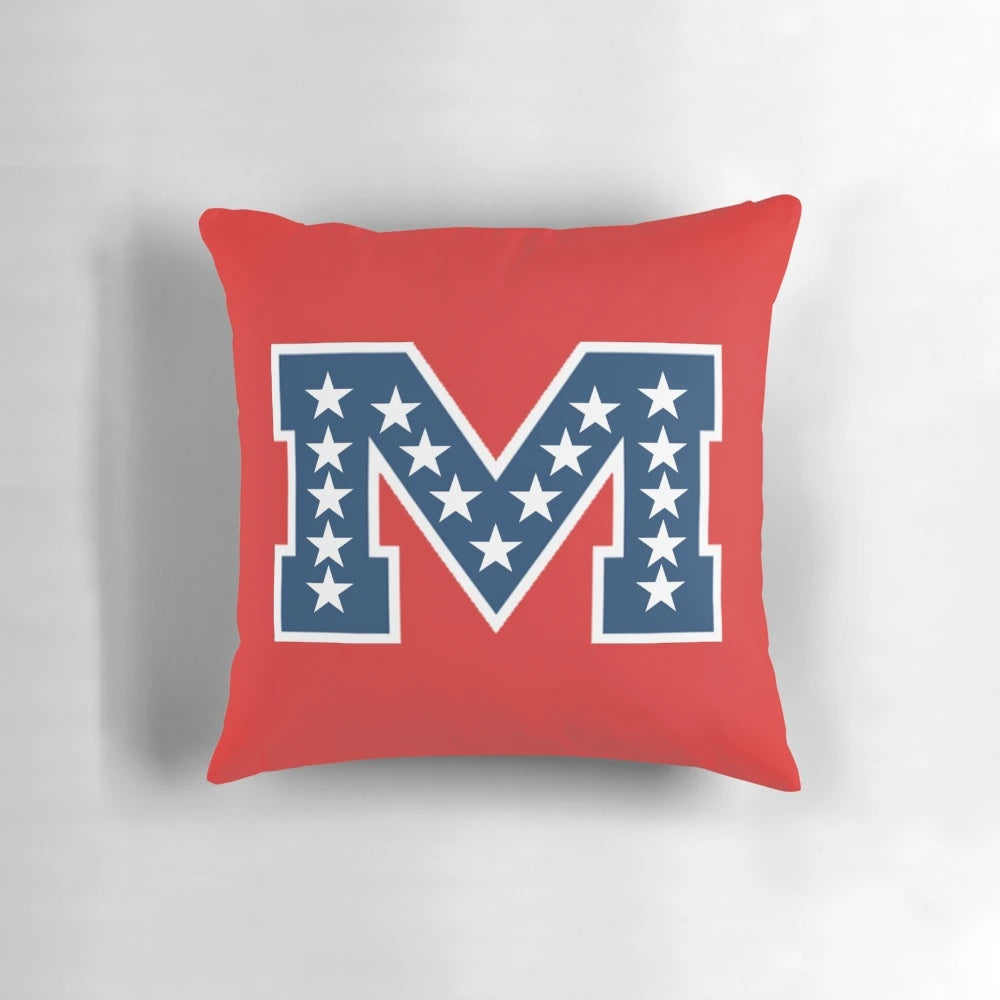 University of Mississippi Battle M Pillow featuring the Rebels logo and colors