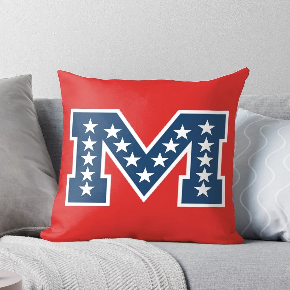 University of Mississippi Battle M Pillow featuring the Rebels logo and colors
