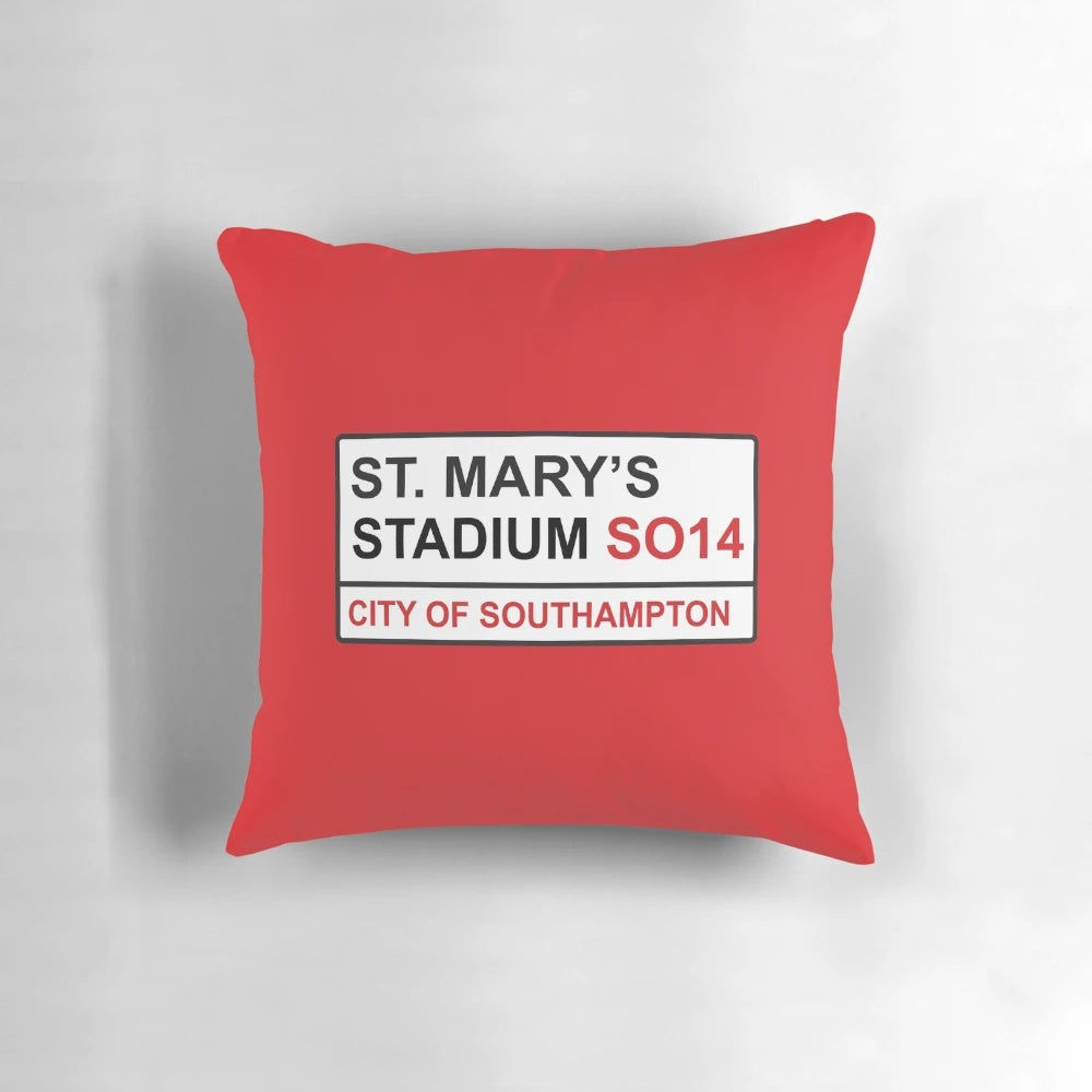 Southampton Football Club Street Sign Pillow featuring the St Mary's Stadium