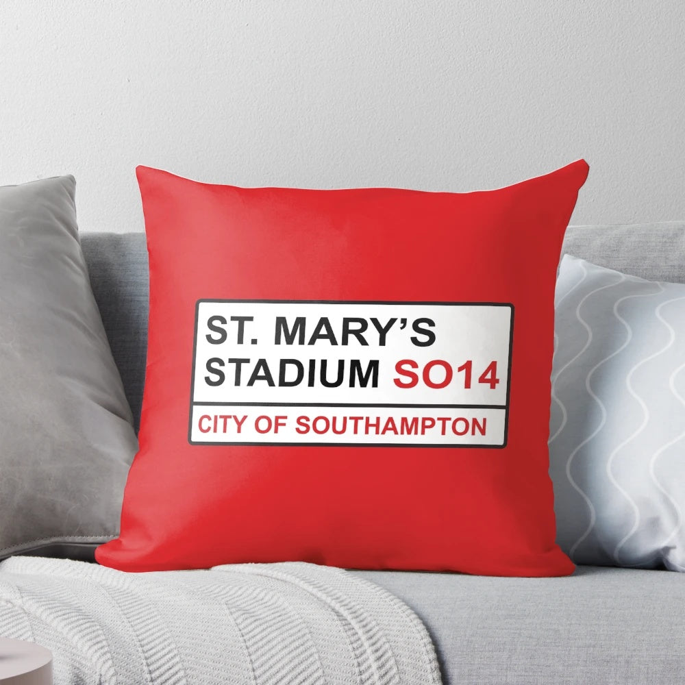 Southampton Football Club Street Sign Pillow featuring the St Mary's Stadium