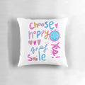 Vibrant preppy aesthetic smiley face throw pillow with a cheerful "Choose Happy" design.