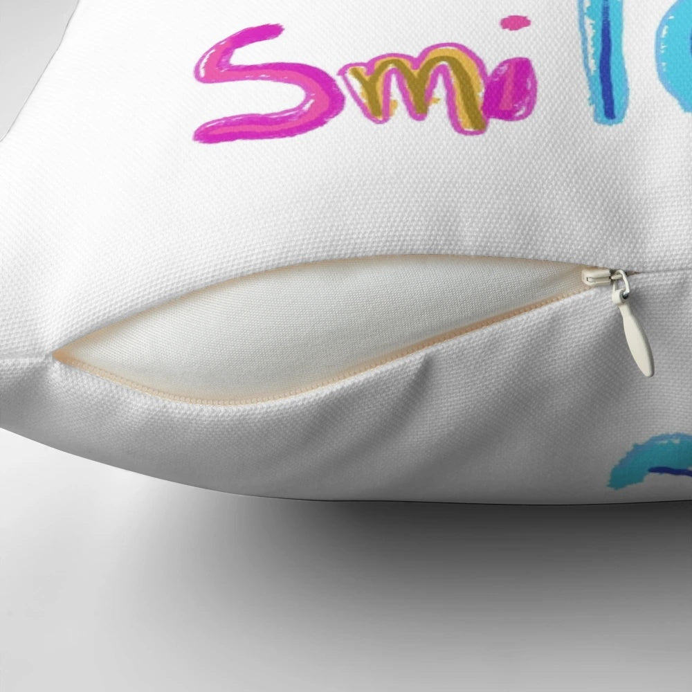 Vibrant preppy aesthetic smiley face throw pillow with a cheerful "Choose Happy" design.