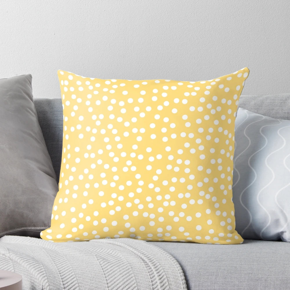 Vibrant yellow and white polka dot pattern decorative throw pillow