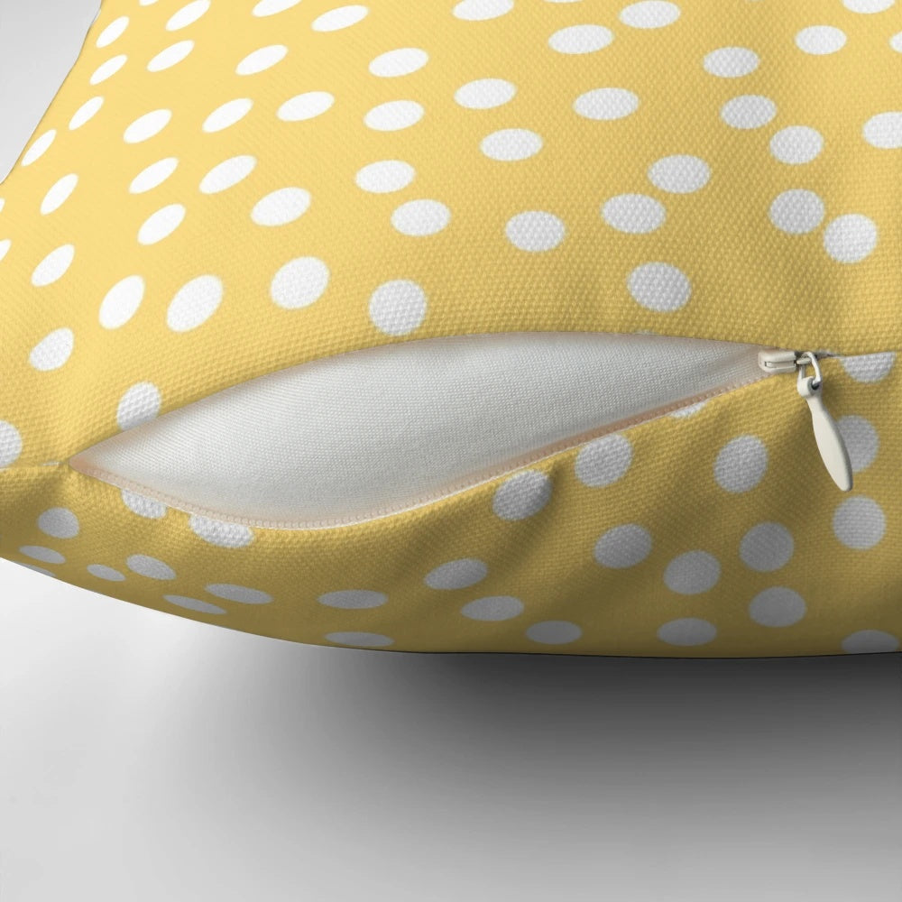 Vibrant yellow and white polka dot pattern decorative throw pillow