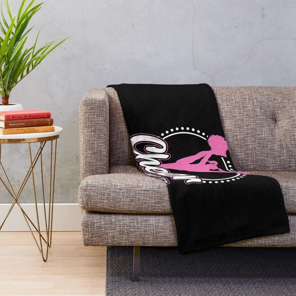 Cheerleading plush blanket with pom poms and cheerleader design