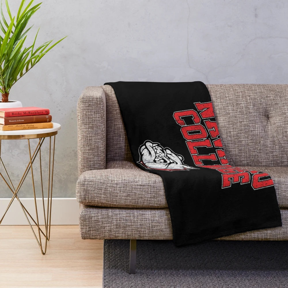 Cheerleading plush blanket featuring the Navarro Bulldogs logo and team colors