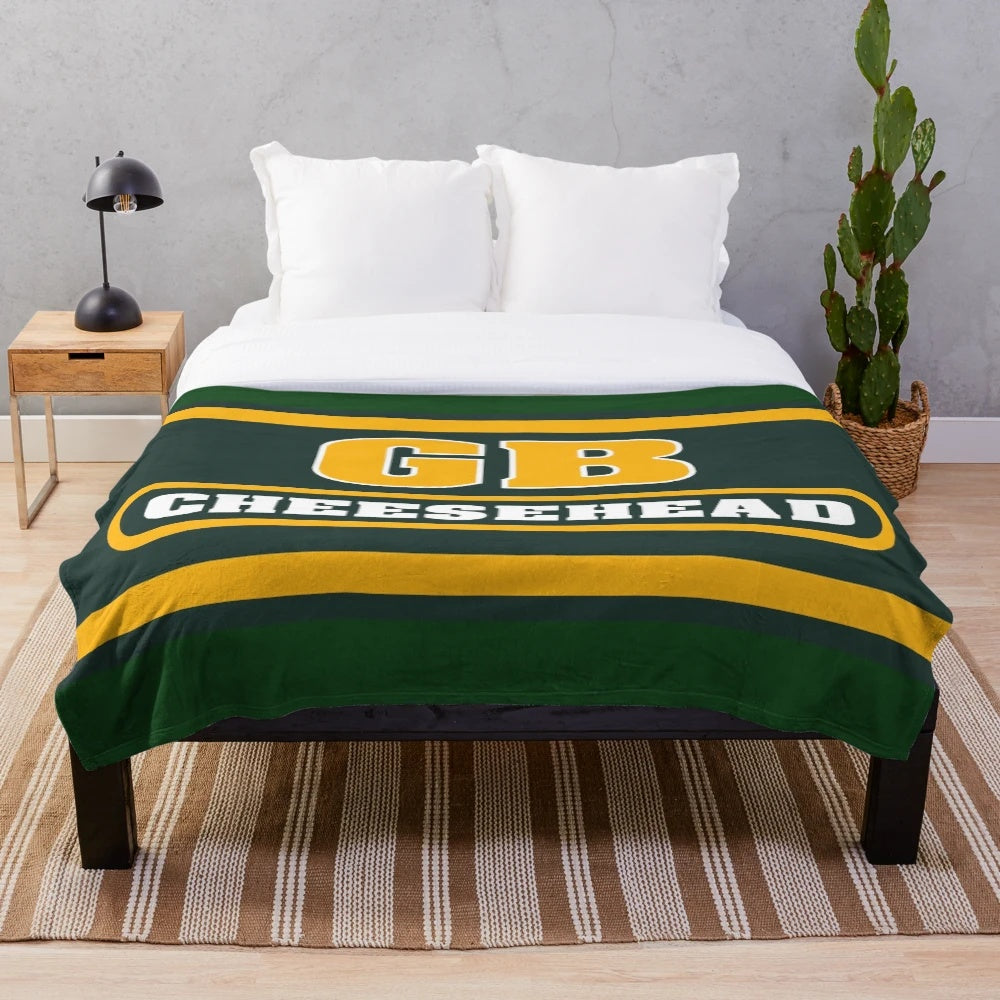 Cozy Packers-themed plush blanket with cheesehead design