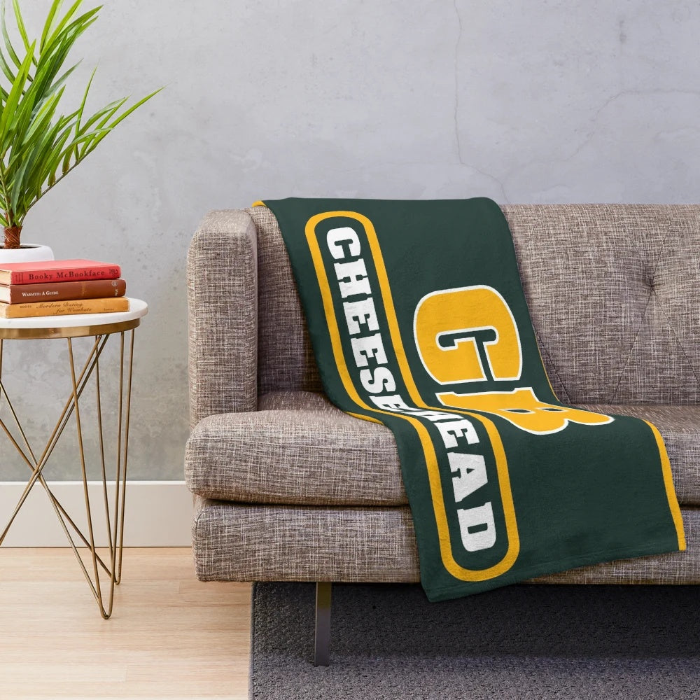 Cozy Packers-themed plush blanket with cheesehead design