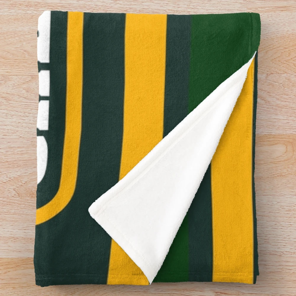 Cozy Packers-themed plush blanket with cheesehead design