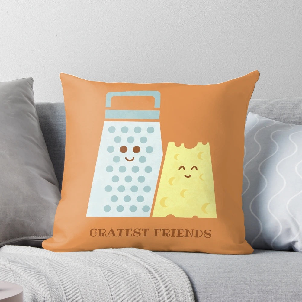 Cheesy Friendship Plush Pillow with a grater design, a playful cheese pun gift for friends and family