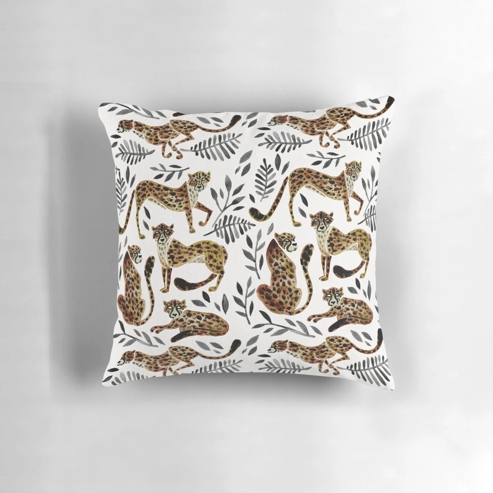 Cheetah print pillow with mocha and black colors, a neutral animal themed decorative throw pillow for the home