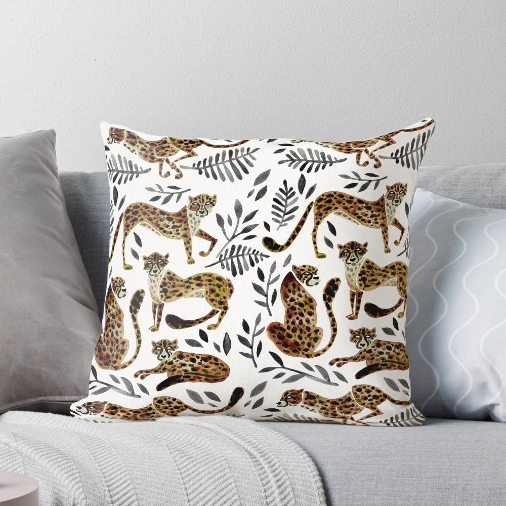 Cheetah print pillow with mocha and black colors, a neutral animal themed decorative throw pillow for the home