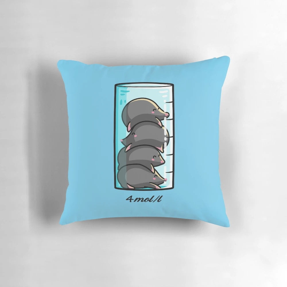Pillow featuring a chemistry joke about moles per litre