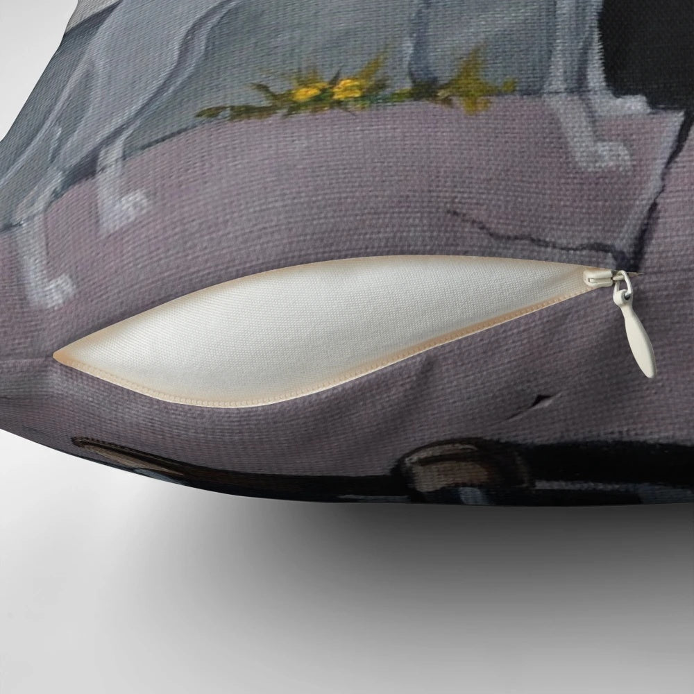 A soft, plush pillow featuring a greyhound or whippet, designed to capture the love and longing for your loyal pet.