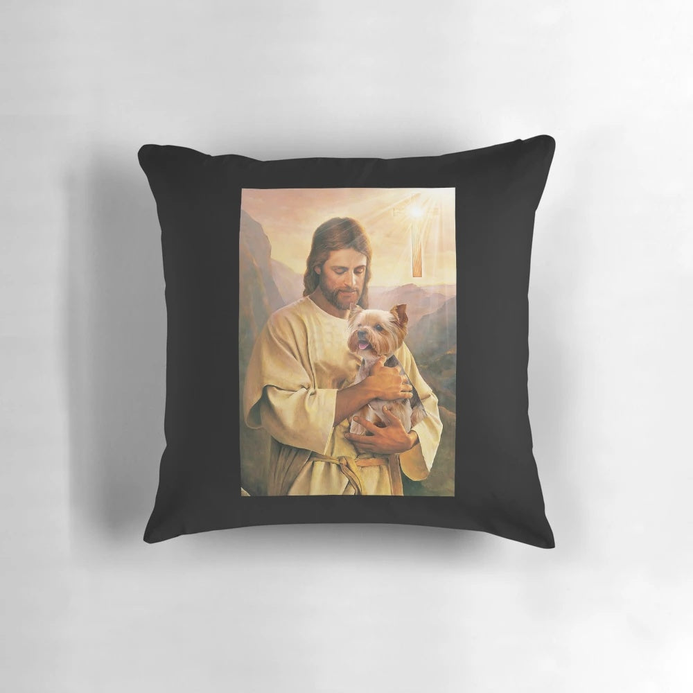 Yorkshire Terrier Pillow with God and Jesus