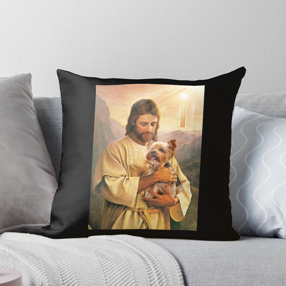 Yorkshire Terrier Pillow with God and Jesus