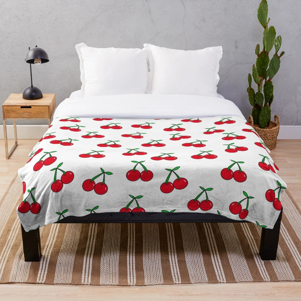 Cherries inspired plush blanket with pop art design