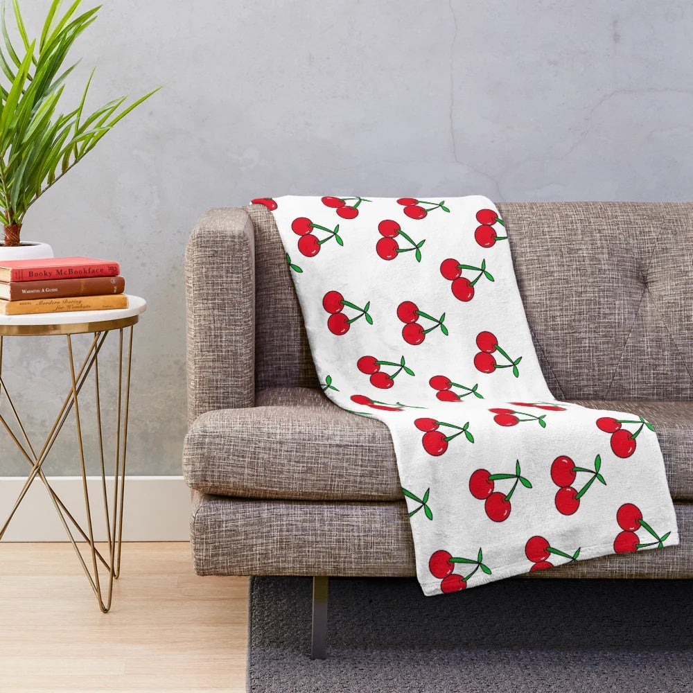 Cherries inspired plush blanket with pop art design