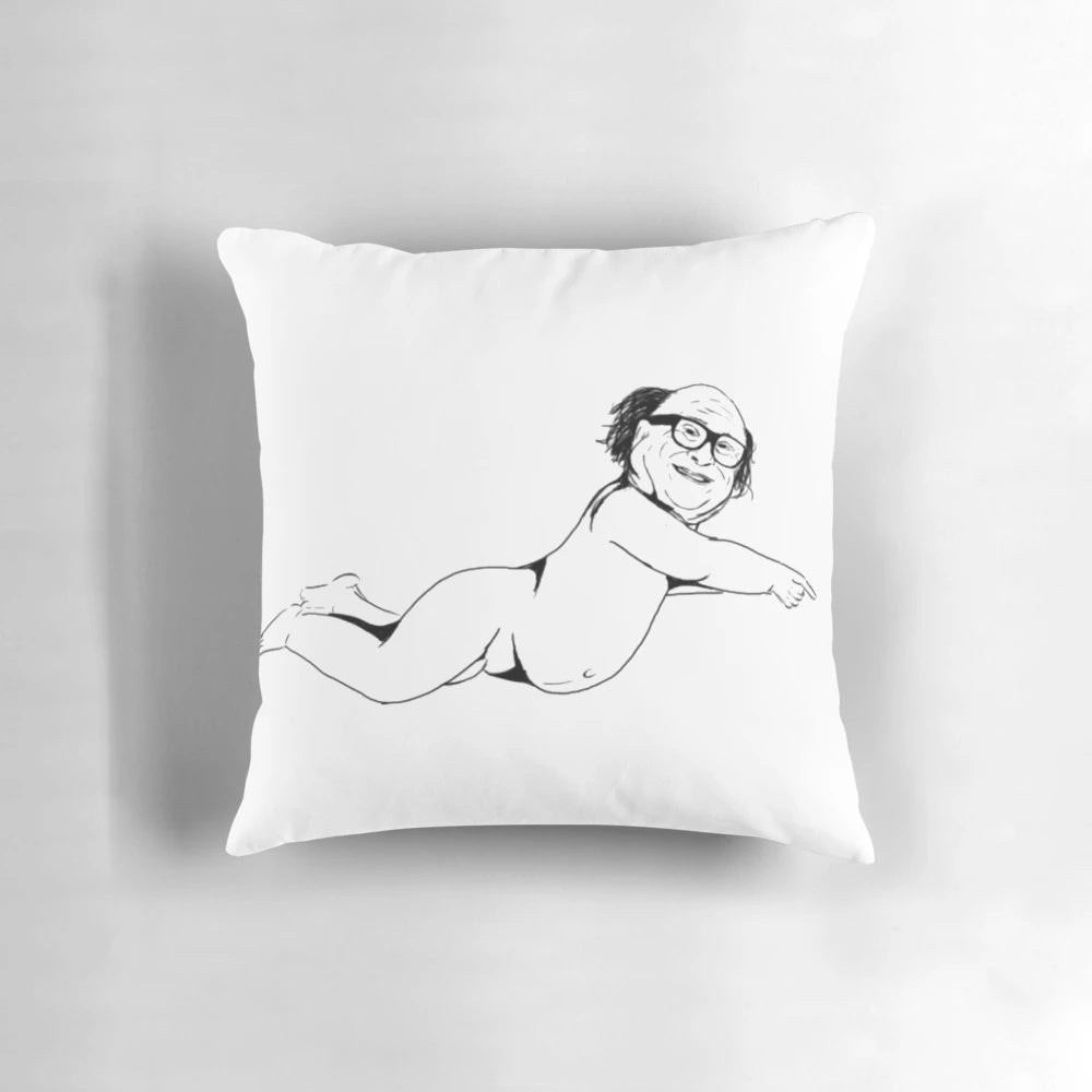 Plush pillow featuring a stylized image of actor Danny DeVito