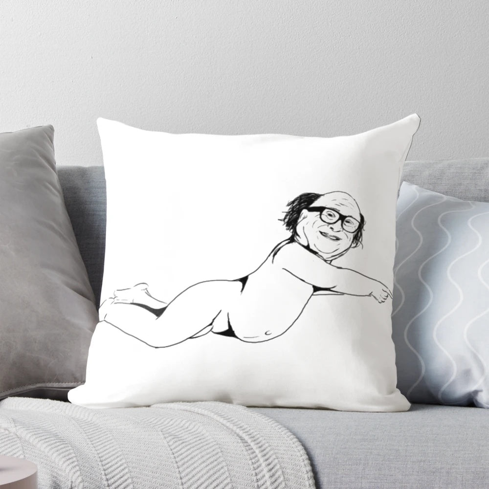 Plush pillow featuring a stylized image of actor Danny DeVito