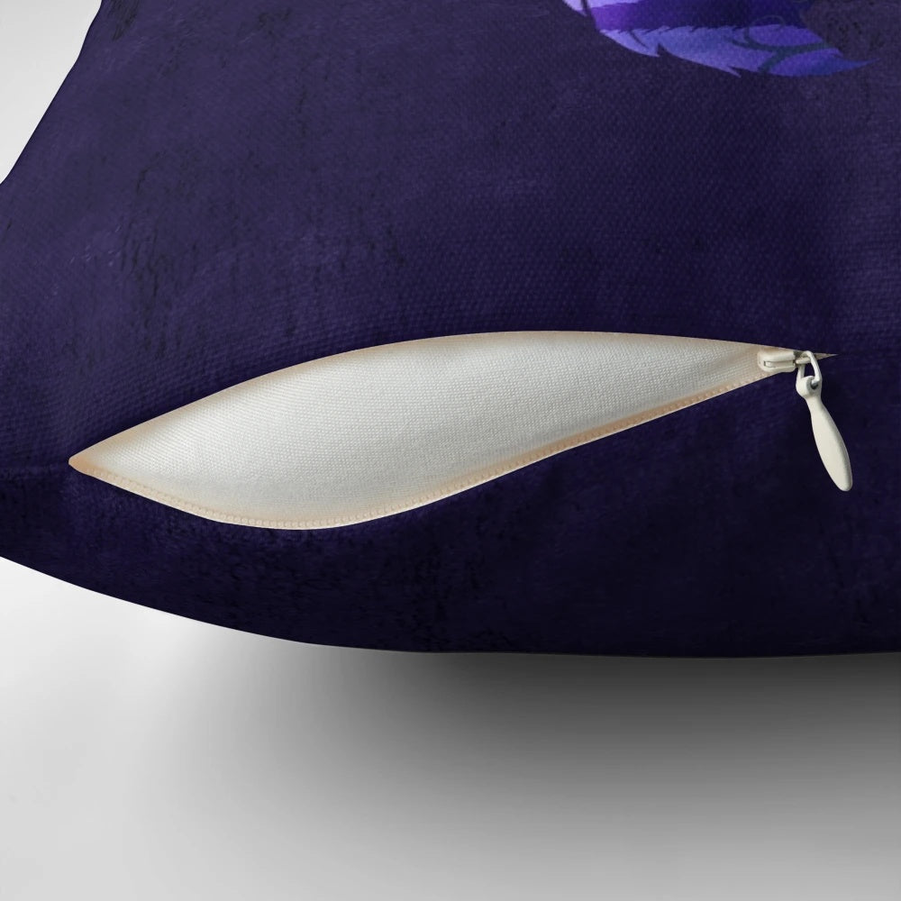 Whimsical Alice in Wonderland-inspired Cheshire Cat throw pillow with a dreamy night sky design