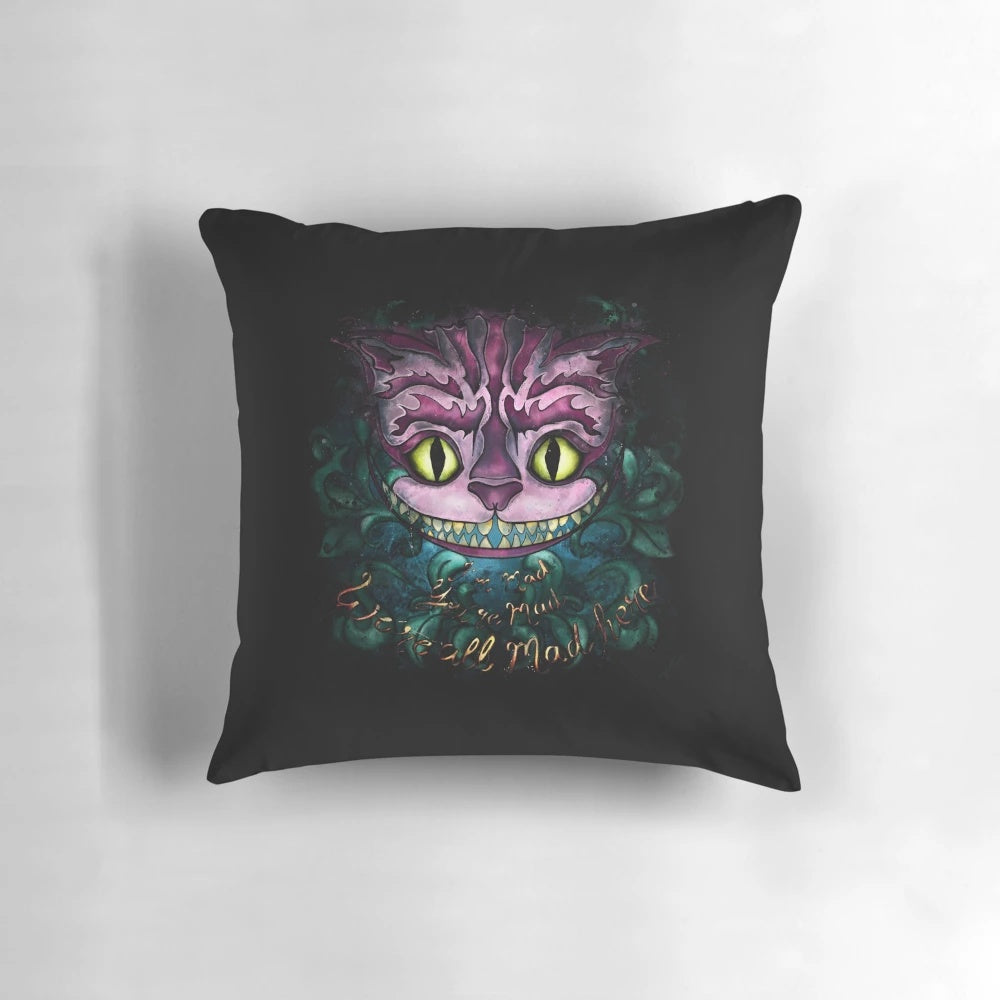 Cheshire Cat Digital Art Throw Pillow - Decorative Cushion for Alice in Wonderland Fans