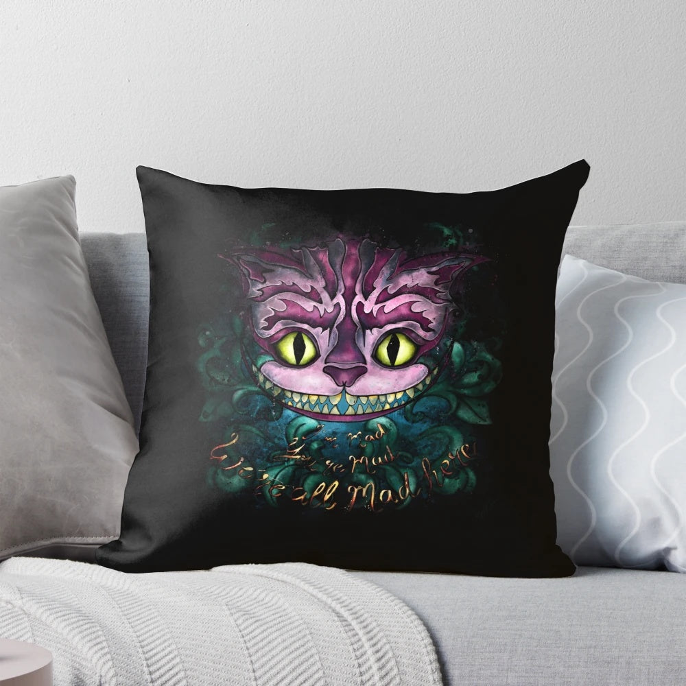 Cheshire Cat Digital Art Throw Pillow - Decorative Cushion for Alice in Wonderland Fans