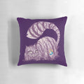 Decorative throw pillow featuring the iconic Cheshire Cat from Alice in Wonderland