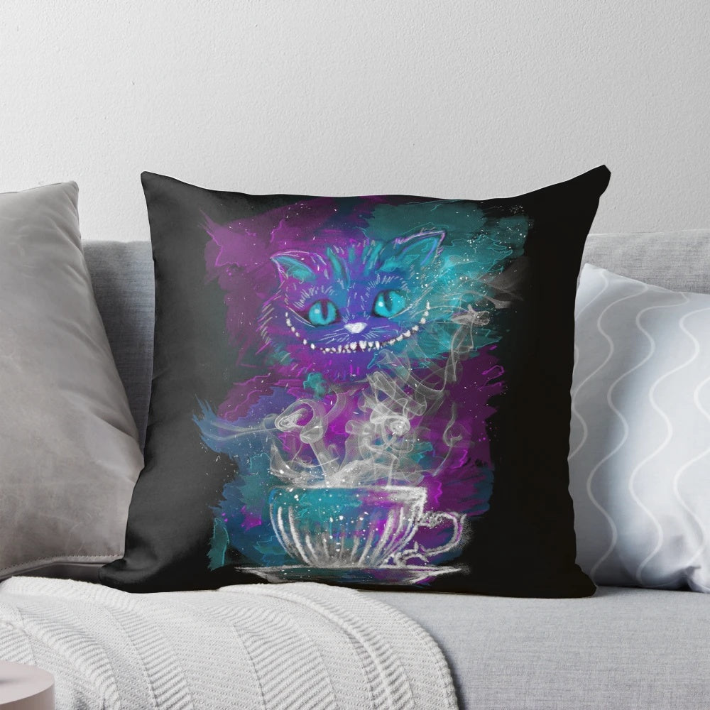 Cheshire Cat inspired tea pillow with a galaxy and magic design