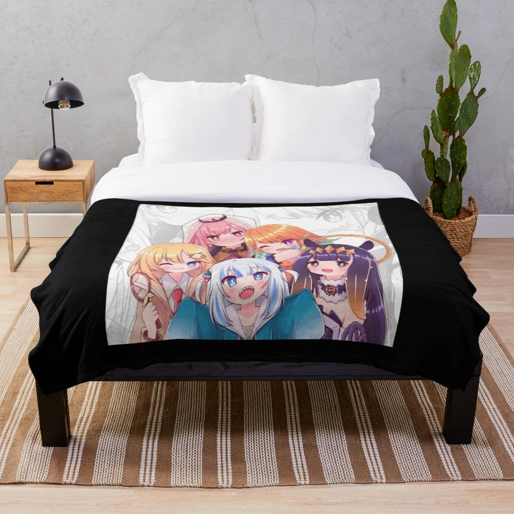 Chibi Anime Plush Blanket with Gawr Gura, a Hololive VTuber